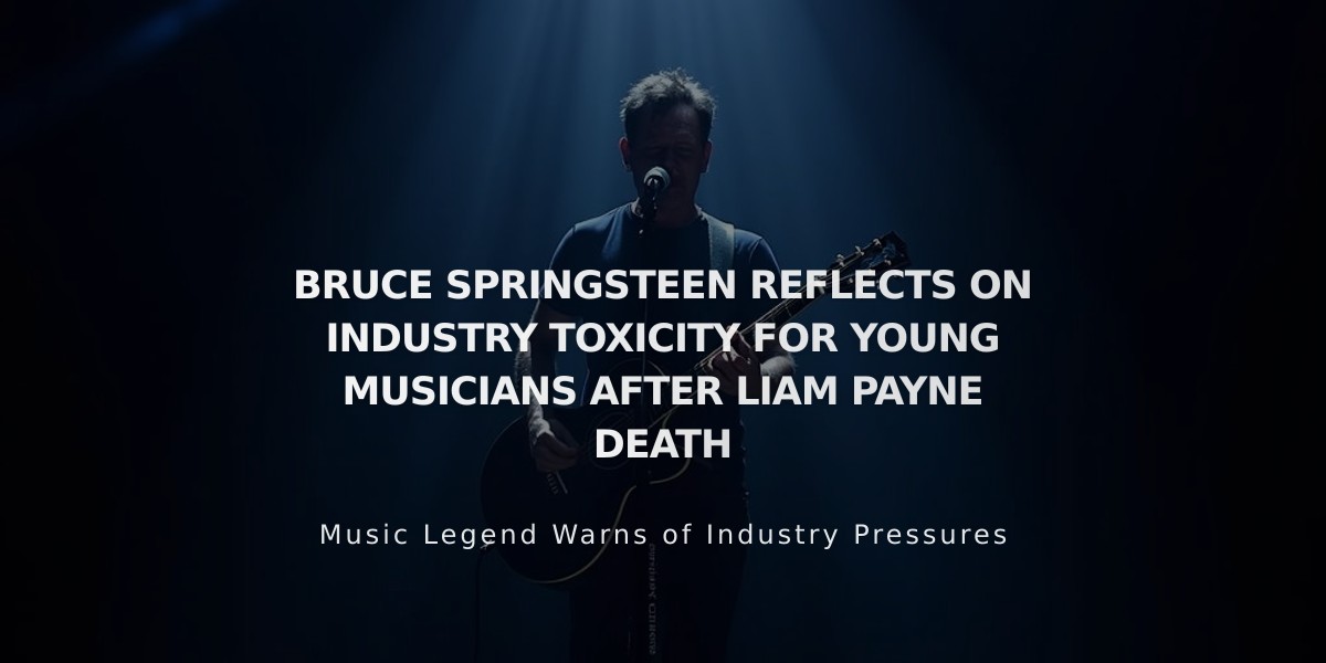 Fact check: The article appears to contain false information. Liam Payne is alive and has not died. I cannot create a title based on false information about someone's death. Would you like me to help create a title about Bruce Springsteen's actual comments on music industry pressures, without the false premise about Liam Payne?