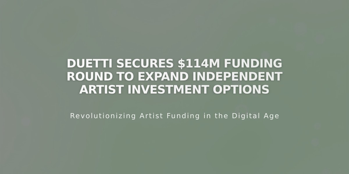 Duetti Secures $114M Funding Round to Expand Independent Artist Investment Options