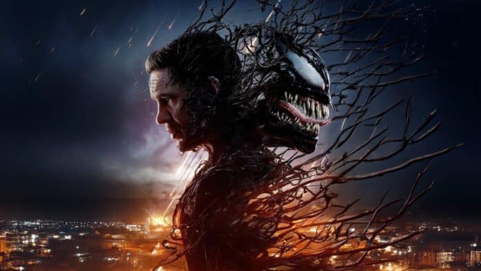 Man's profile with Venom movie poster