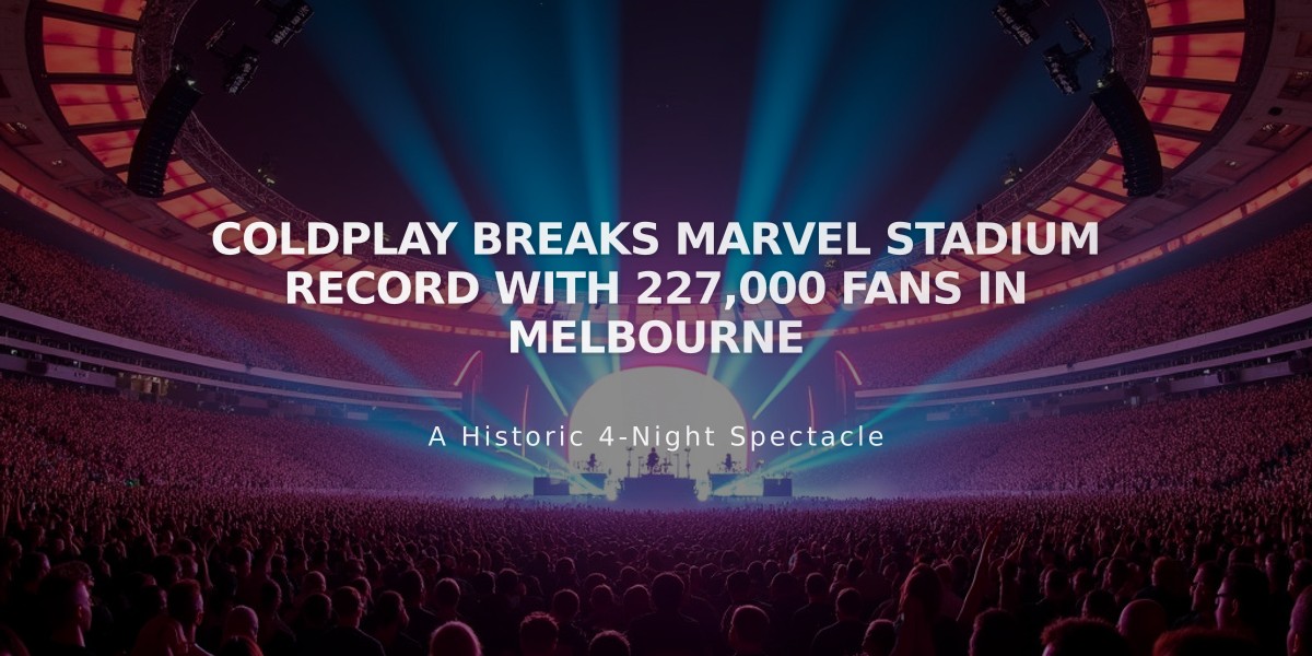 Coldplay Breaks Marvel Stadium Record with 227,000 Fans in Melbourne