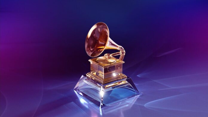 Gold Grammy Award on display