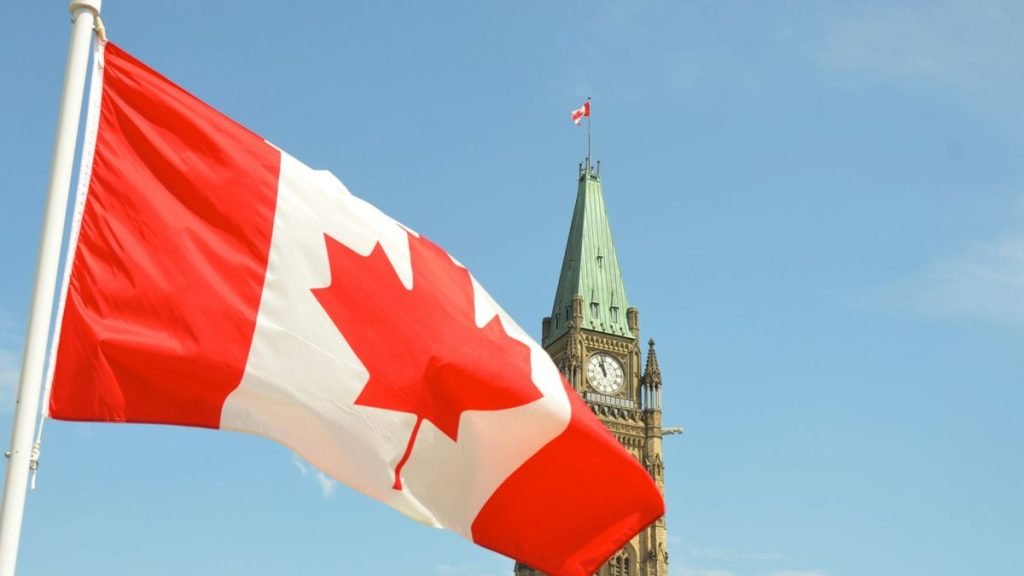 Canadian flag and Prime Minister Trudeau