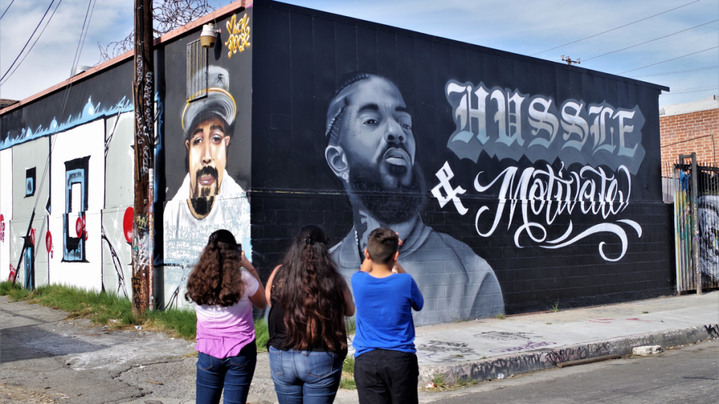 Nipsey Hussle colorful street mural