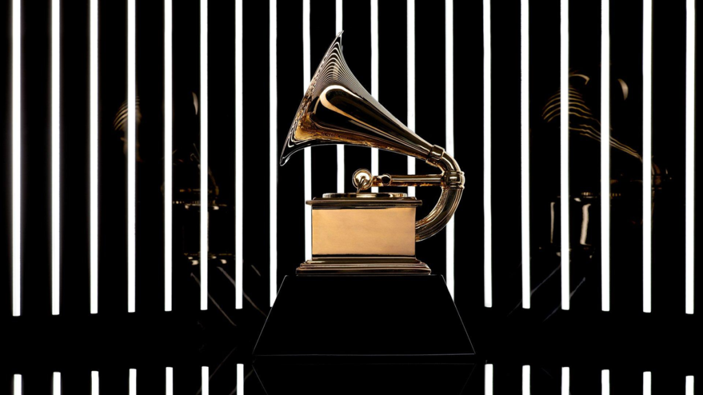 Golden Grammy award trophy closeup