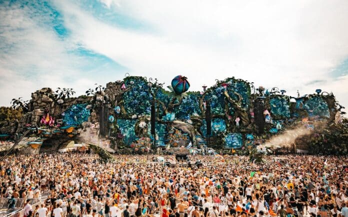 Music festival crowd at outdoor stage