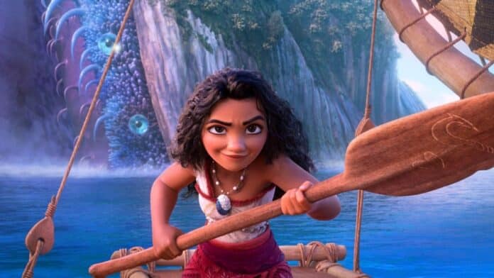 Moana with oar in ocean