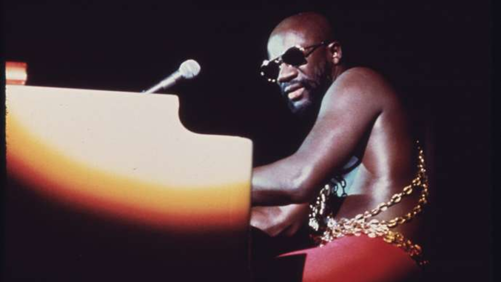 Isaac Hayes at piano during performance