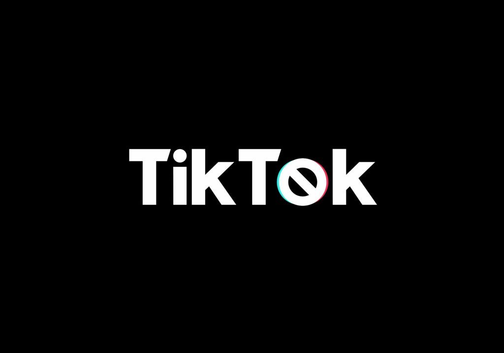 TikTok logo with Trump headline background