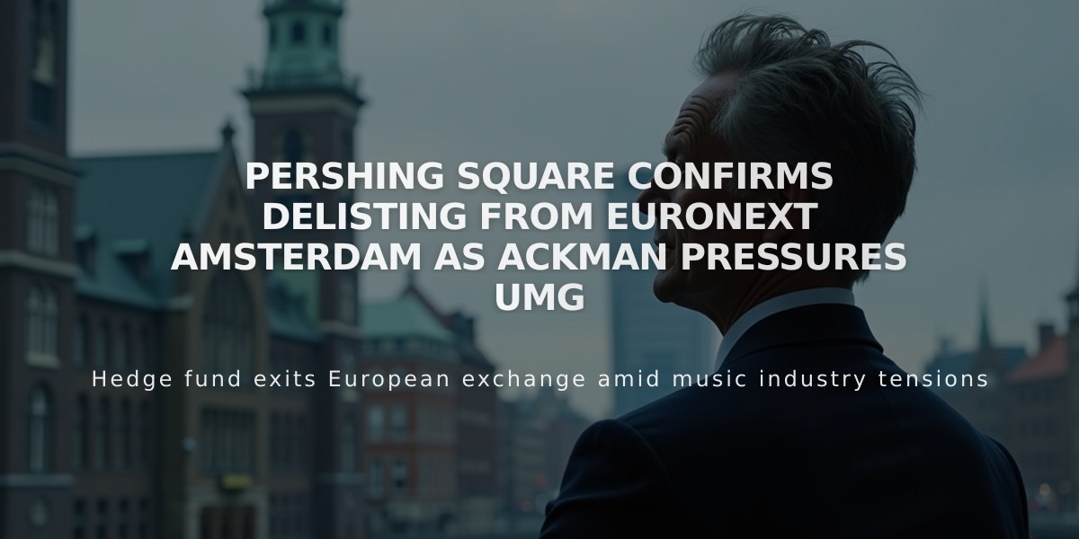 Pershing Square Confirms Delisting from Euronext Amsterdam as Ackman Pressures UMG