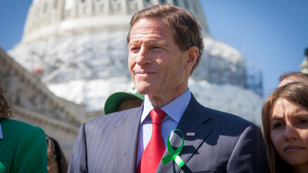 Senator Blumenthal speaking at press conference