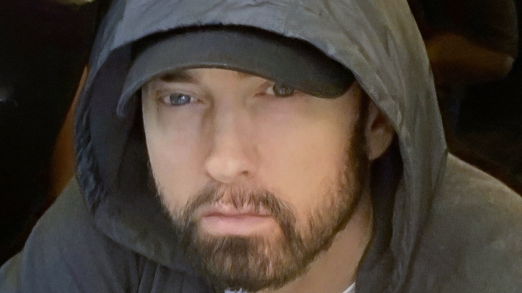 Eminem wearing gray hoodie