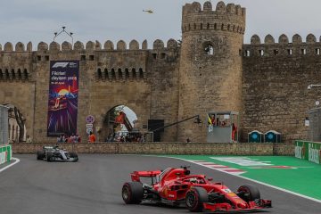 Formula 1 cars racing in Azerbaijan