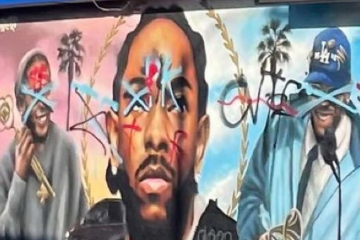 Vandalized Kendrick Lamar mural in Compton