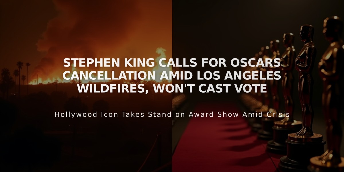 Stephen King Calls for Oscars Cancellation Amid Los Angeles Wildfires, Won't Cast Vote