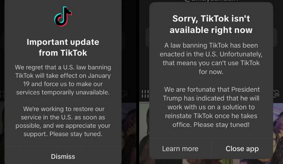 TikTok US shutdown notice