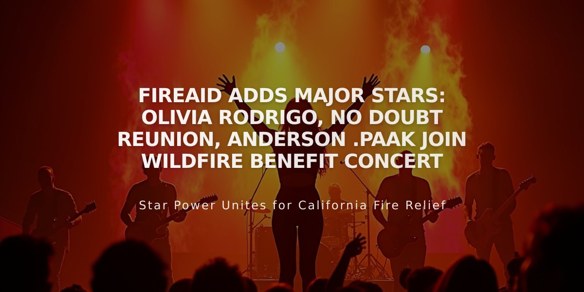 FireAid Adds Major Stars: Olivia Rodrigo, No Doubt Reunion, Anderson .Paak Join Wildfire Benefit Concert