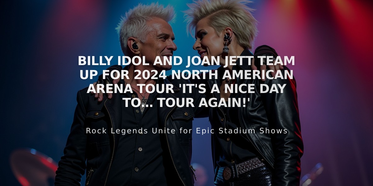 Billy Idol and Joan Jett Team Up for 2024 North American Arena Tour 'It's A Nice Day To… Tour Again!'