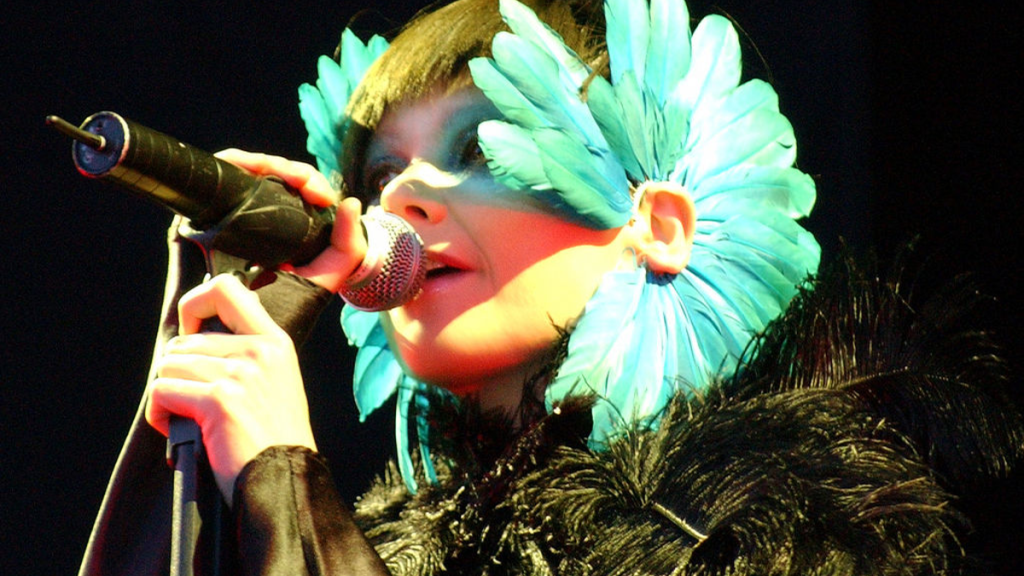 Bjork singing into microphone