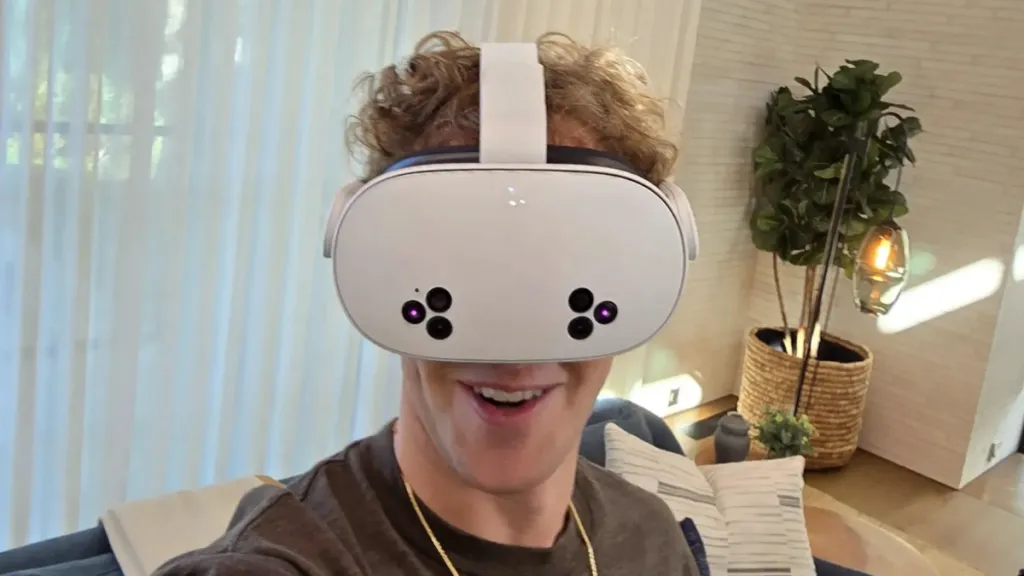 Man wearing Meta Quest VR headset