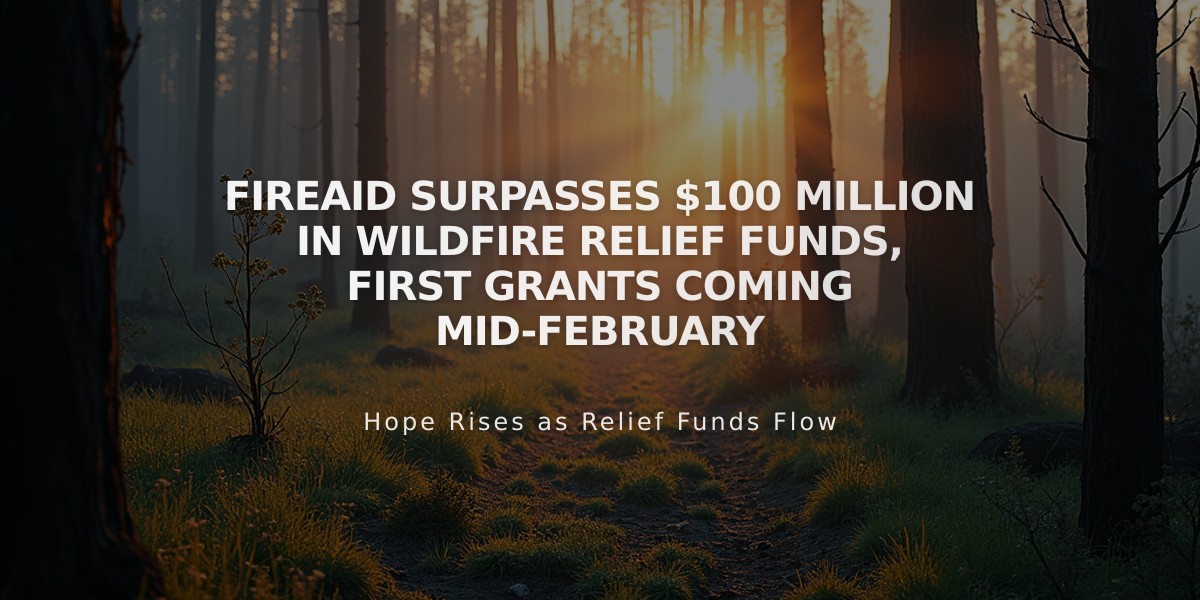 FireAid Surpasses $100 Million in Wildfire Relief Funds, First Grants Coming Mid-February