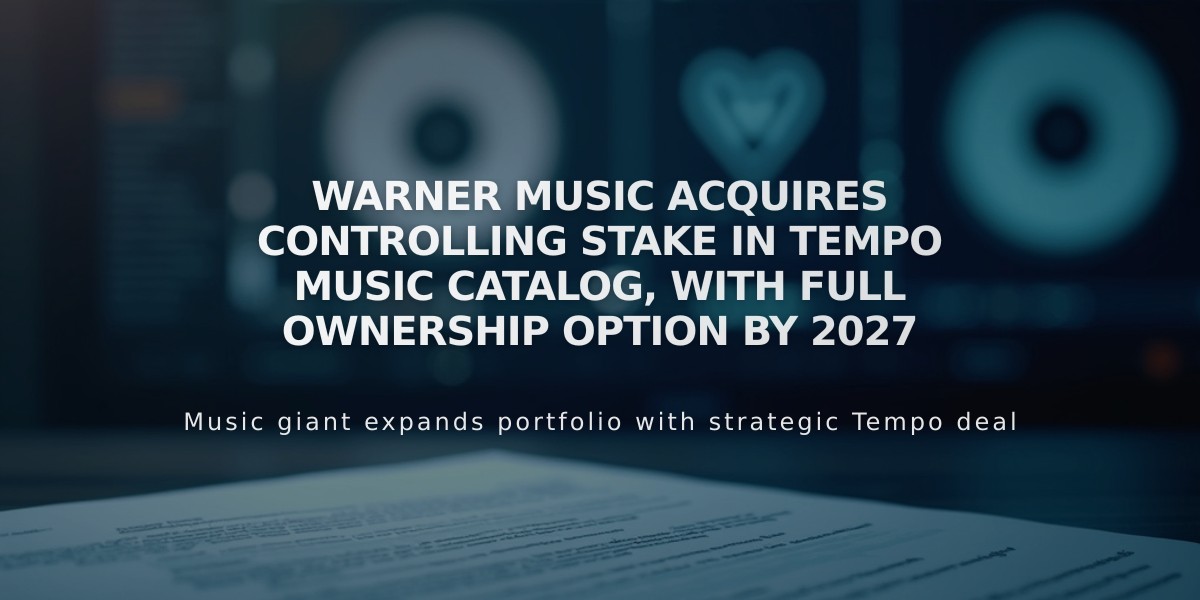 Warner Music Acquires Controlling Stake in Tempo Music Catalog, with Full Ownership Option by 2027