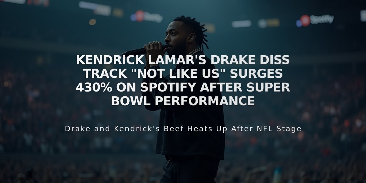 Kendrick Lamar's Drake Diss Track "Not Like Us" Surges 430% on Spotify After Super Bowl Performance