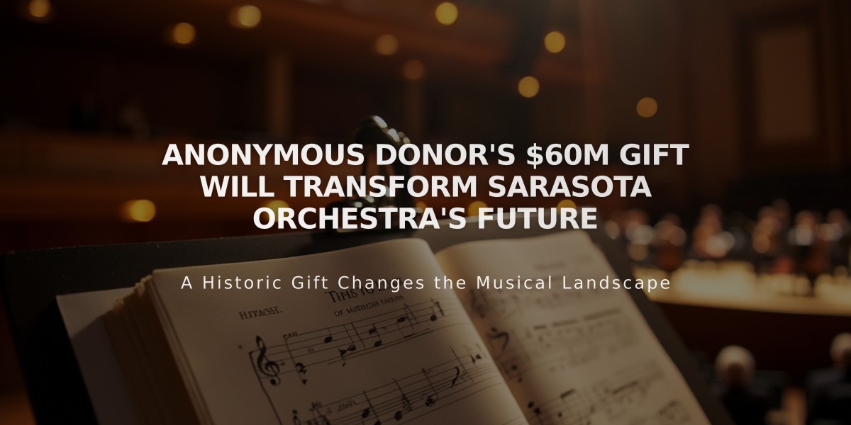 Anonymous Donor's $60M Gift Will Transform Sarasota Orchestra's Future