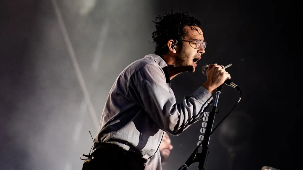 The 1975 frontman Matty Healy performing