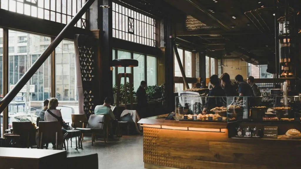 Modern cafe with customers