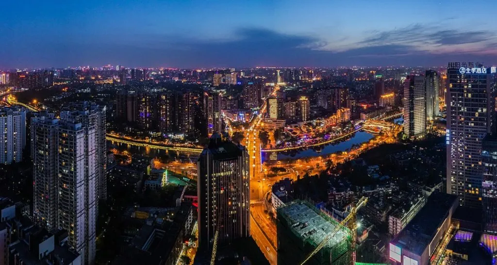 Chengdu cityscape illuminated at night